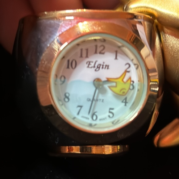 Elgin clock with gold tone cat watch a fish - Picture 5 of 13